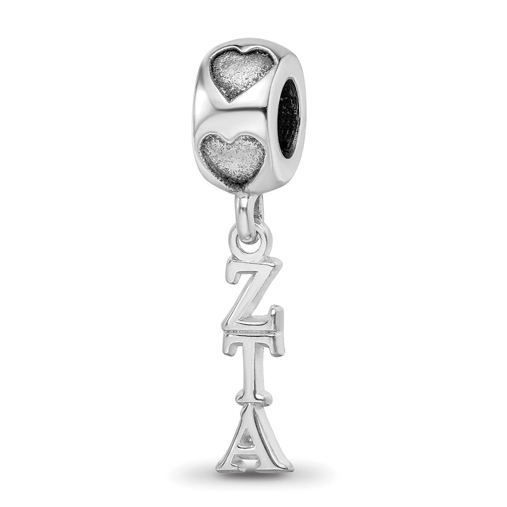 Sterling Silver RH-plate LogoArt Zeta Tau Alpha Vertical Letters on Heart B, 0.59 x 0.16 mm