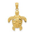 14k Diamond-cut Polished Sea Turtle Pendant, 25 x 17 mm