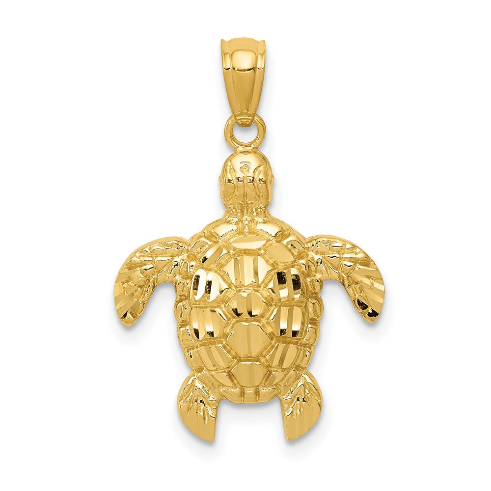 14k Diamond-cut Polished Sea Turtle Pendant, 25 x 17 mm