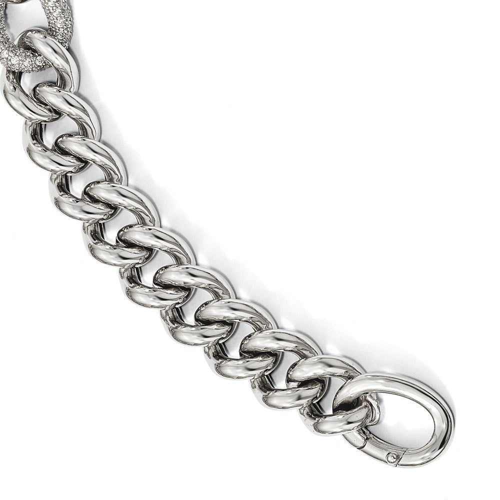 Sterling Silver CZ Polished Woven Bracelet, 7 x 15.25 mm
