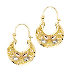 Flower Basket Earrings Diamond Cut High Polished Fancy Fashion Genuine 14k Tricolor Gold 29mm x 20mm