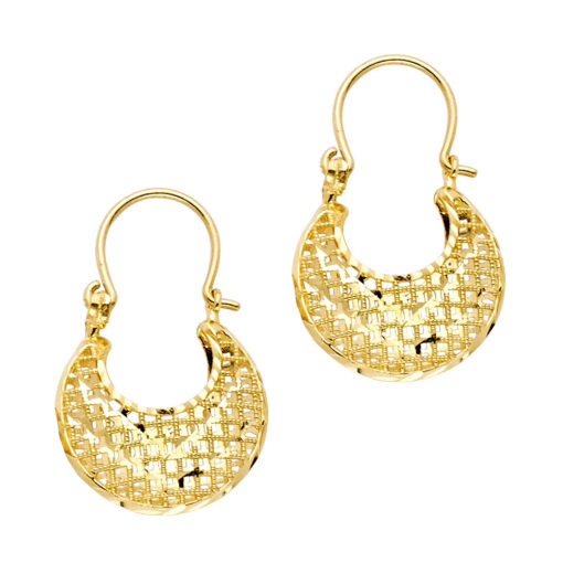 14k Yellow Gold Fancy Diamond Cut Basket Hanging Earrings Polished Hook Closure Genuine 22mm x 17mm