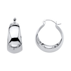 14k White Gold Round Plain Graduated Hoop Earrings French Lock High Polished Genuine 18mm x 18mm