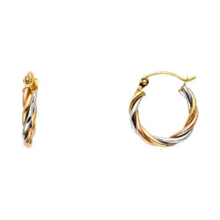 14k Yellow White Rose Gold Tricolor Braided Hoop Earrings Polished French Lock Design 14mm x 14mm