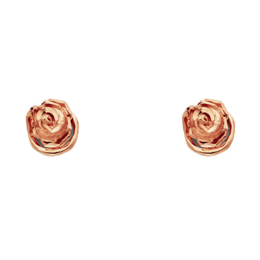 14k Rose Gold Flower Studs Rose Post Earrings Genuine Diamond Cut Polished Fancy Design 8mm x 8mm