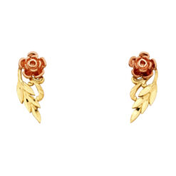 14k Yellow & Rose Two Tone Gold Flower Post Studs Rose Fancy Earrings Diamond Cut Finish 18mm x 6mm