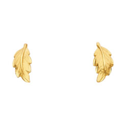 Leaf Studs Ladies Diamond Cut Post Earrings Fancy Genuine 14k Yellow Gold Polished Finish 13mm x 6mm