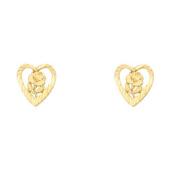 Heart Flower Post Studs Ladies Diamond Cut Fancy Earrings Genuine Polished 14k Yellow Gold 9mm x 9mm