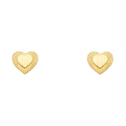 Heart Studs Diamond Cut Post Earrings Polished Finish For Ladies Genuine 14k Yellow Gold 8mm x 8mm