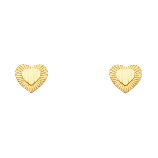 Heart Studs Diamond Cut Post Earrings Polished Finish For Ladies Genuine 14k Yellow Gold 8mm x 8mm