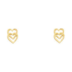 Double Heart Studs Open Love Post Earrings Genuine 14k Yellow Gold Diamond Cut Polished 9mm x 6mm