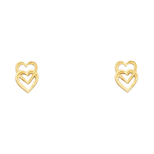 Double Heart Studs Open Love Post Earrings Genuine 14k Yellow Gold Diamond Cut Polished 9mm x 6mm