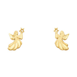 Angel Star Studs Post Earrings Genuine 14k Yellow Gold Diamond Cut Polished Finish Ladies 13mm x 7mm