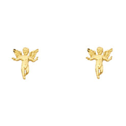 Cupid Love Studs Baby Angel Post Earrings Genuine 14k Yellow Gold Diamond Cut Polished 11mm x 8mm