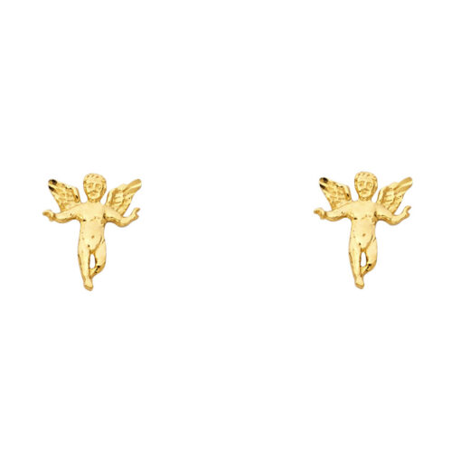 Cupid Love Studs Baby Angel Post Earrings Genuine 14k Yellow Gold Diamond Cut Polished 11mm x 8mm