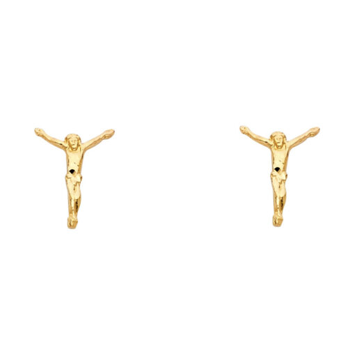 Jesus Studs Christ Crucifix Post Earrings Diamond Cut Polished Genuine 14k Yellow Gold 12mm x 10mm