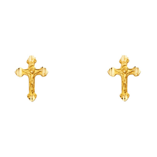 Jesus Cross Crucifix Post Stud Earrings 14k Yellow Gold Genuine Diamond Cut Polished New 11mm x 8mm