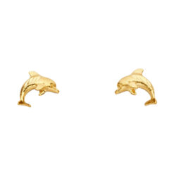 14k Yellow Gold Dolphin Studs Diamond Cut Post Earrings Genuine Polished Finish Ladies 8mm x 10mm