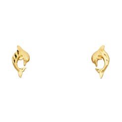 Small Dolphin Studs Polished Diamond Cut Fish Earrings Genuine 14k Yellow Gold Fancy New 11mm x 6mm