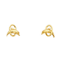 14k Yellow Gold Dolphin Playing In Circle Stud Post Earrings Ladies Diamond Cut Genuine 9mm x 9mm
