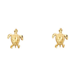 Turtle Studs Post Earrings Diamond Cut Design Genuine 14k Yellow Gold Polished Finish New 10mm x 8mm