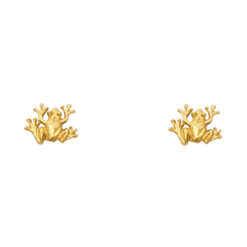 14k Yellow Gold Frog Post Stud Earrings Diamond Cut Design Polished Finish Genuine Ladies 9mm x 8mm