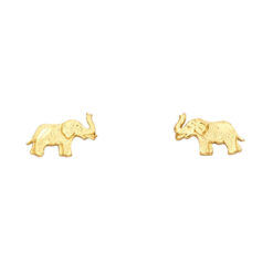 Small Elephant Stud Earrings Genuine 14k Yellow Gold Polished Finish Diamond Cut Posts New 7mm x 7mm