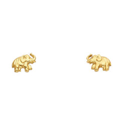 14k Yellow Gold Elephant Small Post Stud Earrings Diamond Cut Fancy Design Polished Finish 7mm x 8mm