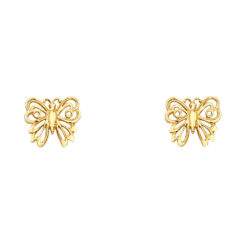 Butterlfy Studs Open Design Diamond Cut Post Earrings Small Genuine 14k Yellow Gold Ladies 8mm x 9mm