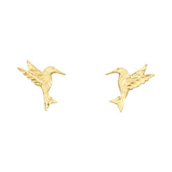 14k Yellow Gold Hummingbird Post Studs Diamond Cut Earrings Genuine Polished Design New 12mm x 11mm