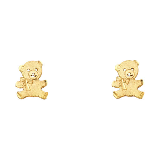 Teddy Bear Studs For Girls Diamond Cut Cute Post Earrings Genuine 14k Yellow Gold Fancy 10mm x 8mm