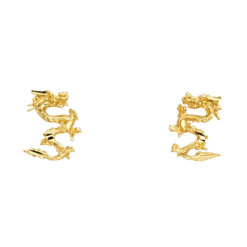 Dragon Post Stud Earrings Genuine 14k Yellow Gold Fancy Design Diamond Cut Polished New 11mm x 7mm