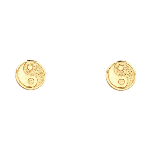 Round Eastern Lucky Post Stud Earrings Polished 14k Yellow Gold Genuine Diamond Cut Fancy 7mm x 7mm