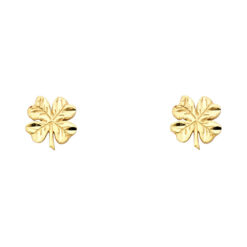 Clover Studs Four Leaf Lucky Post Earrings 14k Yellow Gold Genuine Diamond Cut Polished 10mm x 8mm