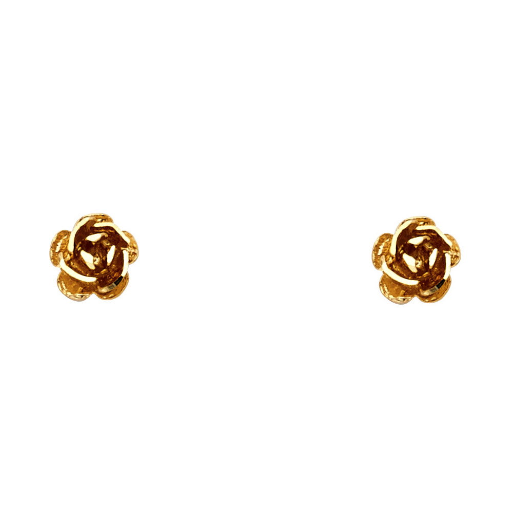 14k Rose Gold Rose Studs Diamond Cut Flower Earrings Genuine Fancy Design For Ladies Small 7mm x 7mm