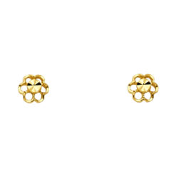 Open Flower Stud Earrings Diamond Cut Design Post Polished 14k Yellow Gold Genuine Small 6mm x 6mm