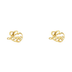 Ladies Love Studs Heart Post Earrings Genuine 14k Yellow Gold Genuine Fancy Letters Design 7mm x 8mm