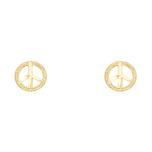 14k Yellow Gold Peace Symbol Studs Round Post Earrings For Ladies Genuine Fancy Fashion 8mm x 8mm