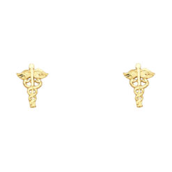 Womens Solid 14k Yellow Gold Clinic Mark Stud Post Earrings Genuine Fancy Polished Finish 11mm x 7mm
