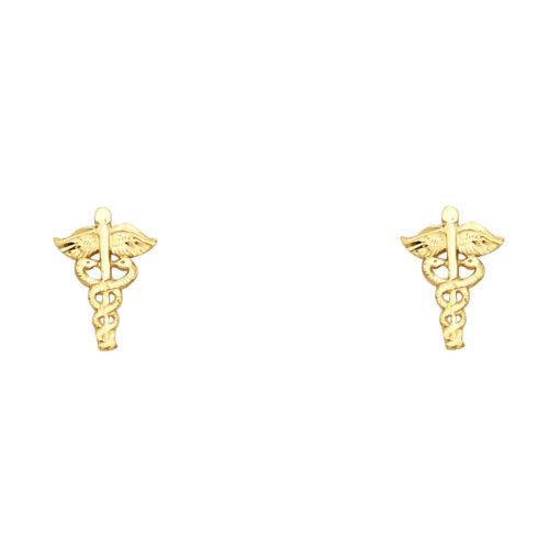 Womens Solid 14k Yellow Gold Clinic Mark Stud Post Earrings Genuine Fancy Polished Finish 11mm x 7mm
