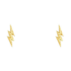 Thunder Lightening Post Studs Flash Symbol Earrings Genuine Solid 14k Yellow Gold Fancy 13mm x 4mm