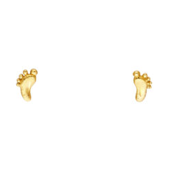 Solid 14k Yellow Gold Small Foot Post Stud Earrings For Ladies Genuine Cute Design Ladies 8mm x 5mm