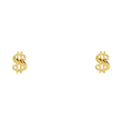 Dollar Sign Studs Money Symbol Post Earrings Solid 14k Yellow Gold Genuine Diamond Cut New 8mm x 4mm