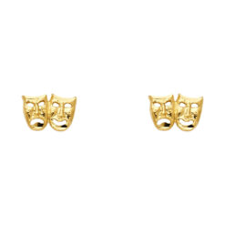 Womens Drama Mask Studs Two Faced Post Earrings Smile Now Cry Later 14k Yellow Gold New 6mm x 10mm