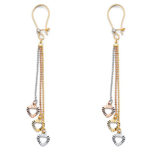 Genuine 14k Tricolor Gold Fancy Dangling Design Hanging Earrings Diamond Cut Fashion New 77mm x 5mm