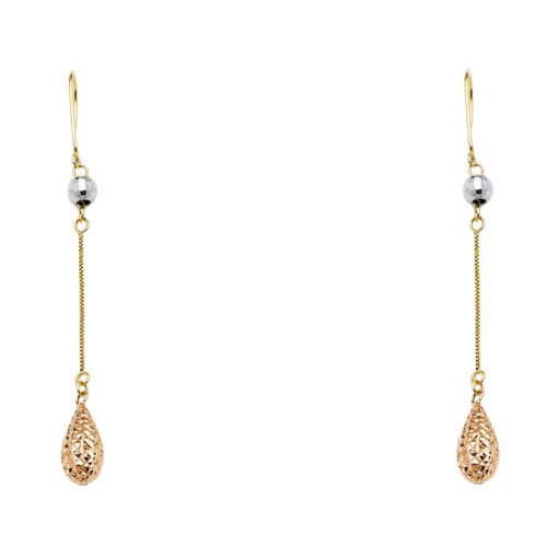 Single Chain Drop Hanging Earrings Fancy Diamond Cut Genuine 14k Tricolor Gold Fashion New 45mm x 5mm