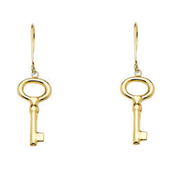 14k Yellow Gold Hanging Key Earrings Polished Womens Fashion Fancy Style Genuine Design 20mm x 8mm