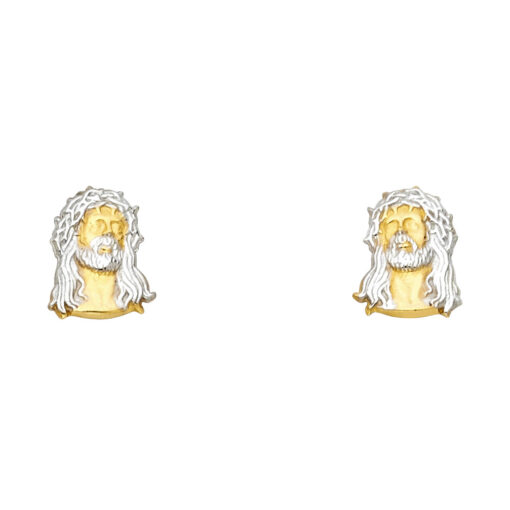 14k Yellow White Two Tone Gold Jesus Face Post Stud Earrings Polished Diamond Cut Genuine New 10mm