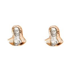 14k Yellow Rose Two Tone Gold Lady Guadalupe Face Studs Virgin Mary Head Earrings Diamond Cut 12mm