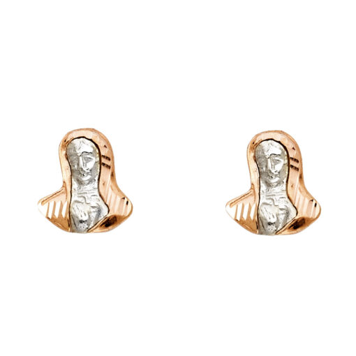 14k Yellow Rose Two Tone Gold Lady Guadalupe Face Studs Virgin Mary Head Earrings Diamond Cut 12mm